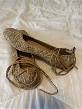 Rothy's Woven Lace-Up Flats in Tan